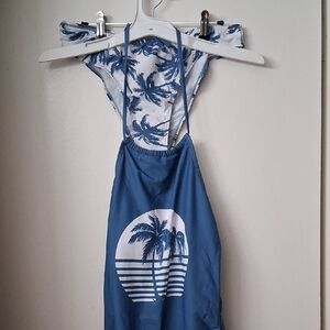 SHEIN Blue and White Patterned Swimsuit